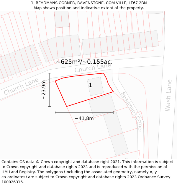 1, BEADMANS CORNER, RAVENSTONE, COALVILLE, LE67 2BN: Plot and title map