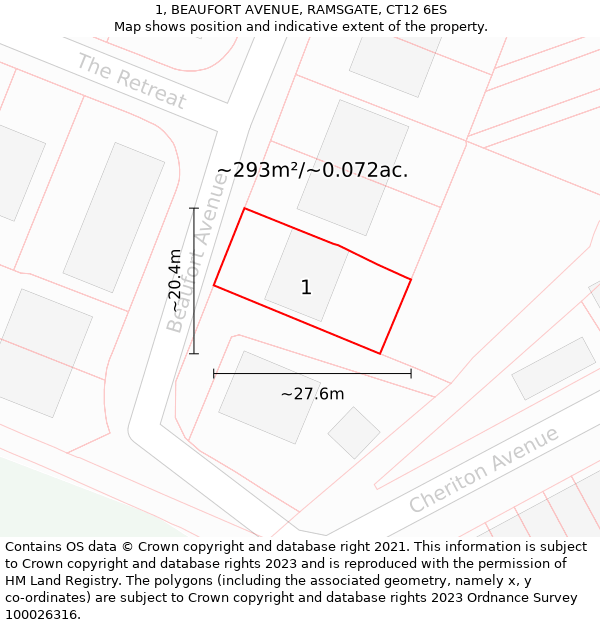 1, BEAUFORT AVENUE, RAMSGATE, CT12 6ES: Plot and title map