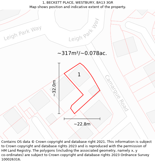 1, BECKETT PLACE, WESTBURY, BA13 3GR: Plot and title map