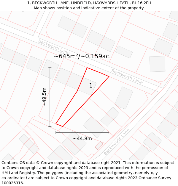 1, BECKWORTH LANE, LINDFIELD, HAYWARDS HEATH, RH16 2EH: Plot and title map