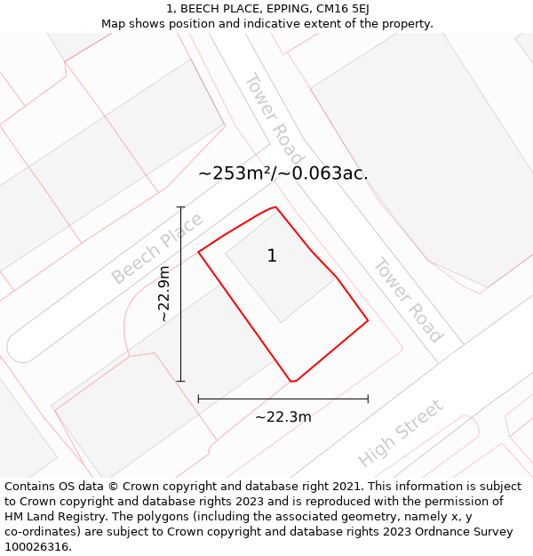 1, BEECH PLACE, EPPING, CM16 5EJ: Plot and title map