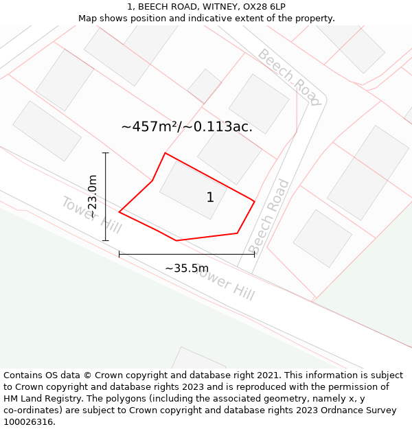 1, BEECH ROAD, WITNEY, OX28 6LP: Plot and title map