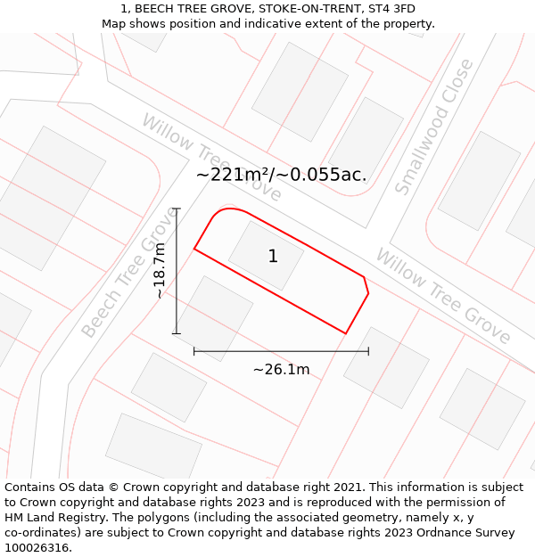 1, BEECH TREE GROVE, STOKE-ON-TRENT, ST4 3FD: Plot and title map