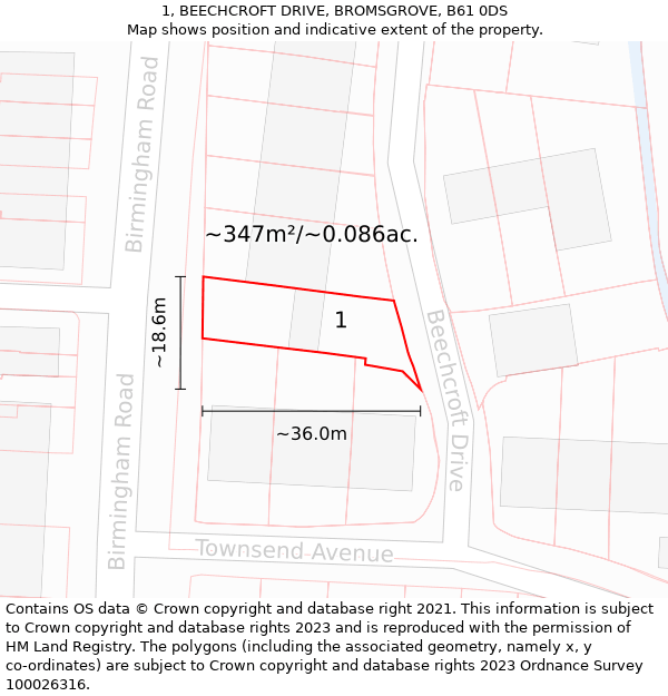 1, BEECHCROFT DRIVE, BROMSGROVE, B61 0DS: Plot and title map