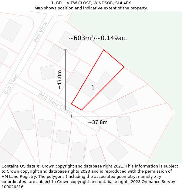 1, BELL VIEW CLOSE, WINDSOR, SL4 4EX: Plot and title map