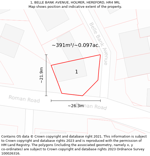 1, BELLE BANK AVENUE, HOLMER, HEREFORD, HR4 9RL: Plot and title map