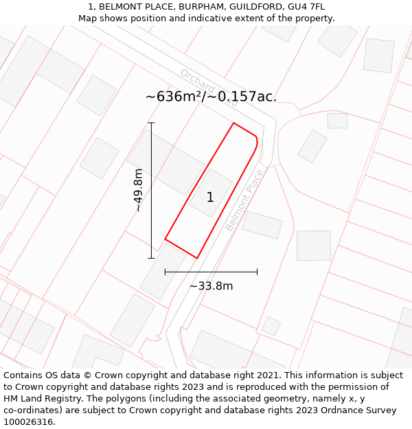 1, BELMONT PLACE, BURPHAM, GUILDFORD, GU4 7FL: Plot and title map