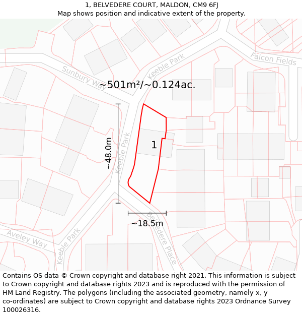 1, BELVEDERE COURT, MALDON, CM9 6FJ: Plot and title map