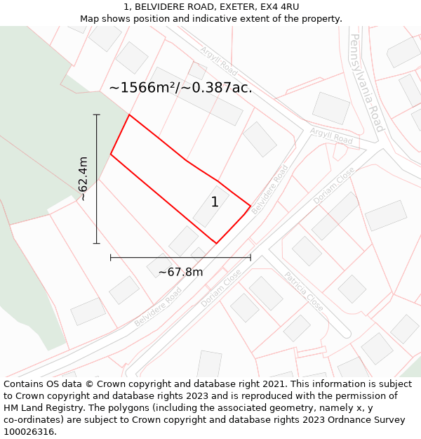 1, BELVIDERE ROAD, EXETER, EX4 4RU: Plot and title map