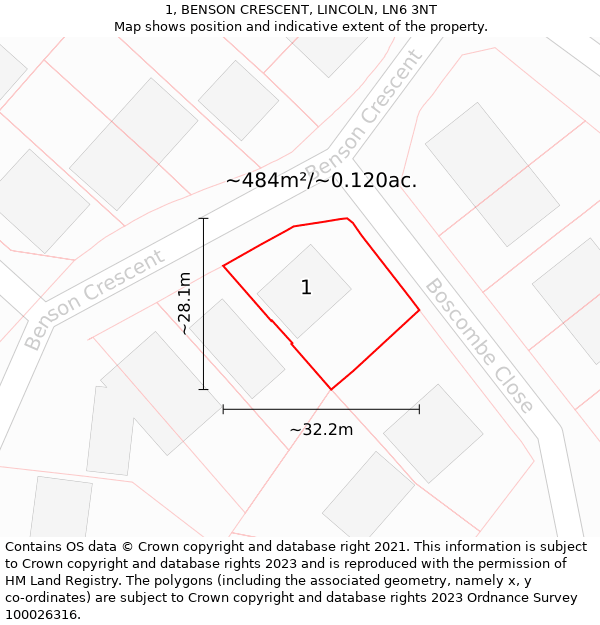 1, BENSON CRESCENT, LINCOLN, LN6 3NT: Plot and title map