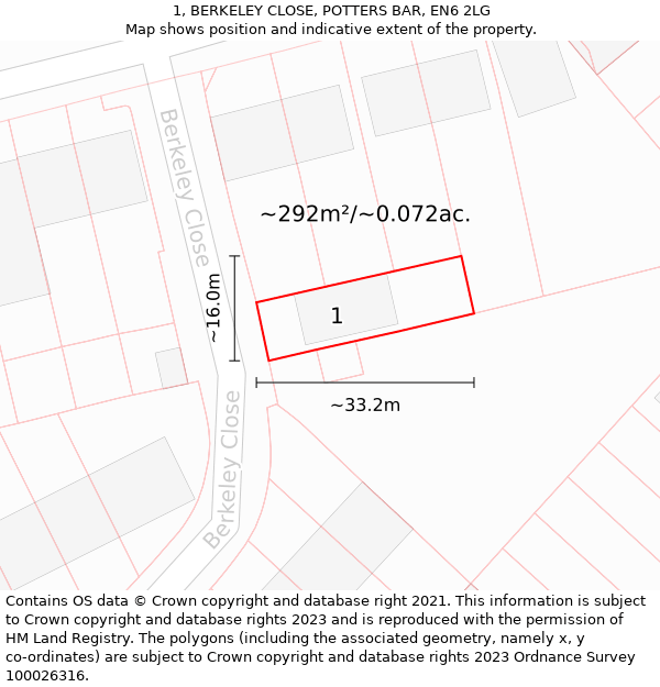 1, BERKELEY CLOSE, POTTERS BAR, EN6 2LG: Plot and title map