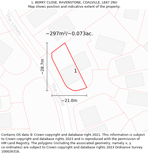 1, BERRY CLOSE, RAVENSTONE, COALVILLE, LE67 2NU: Plot and title map