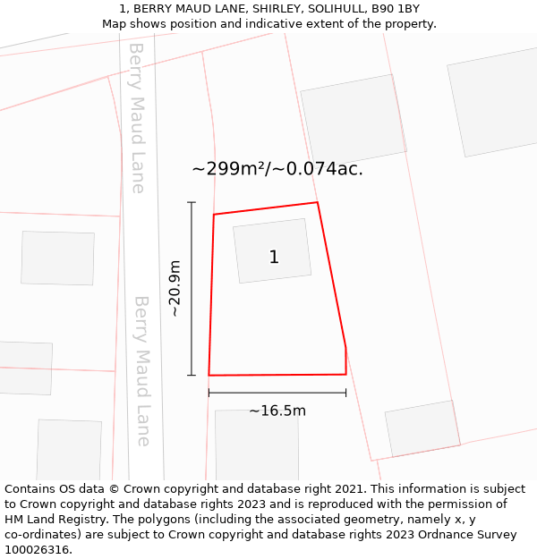 1, BERRY MAUD LANE, SHIRLEY, SOLIHULL, B90 1BY: Plot and title map