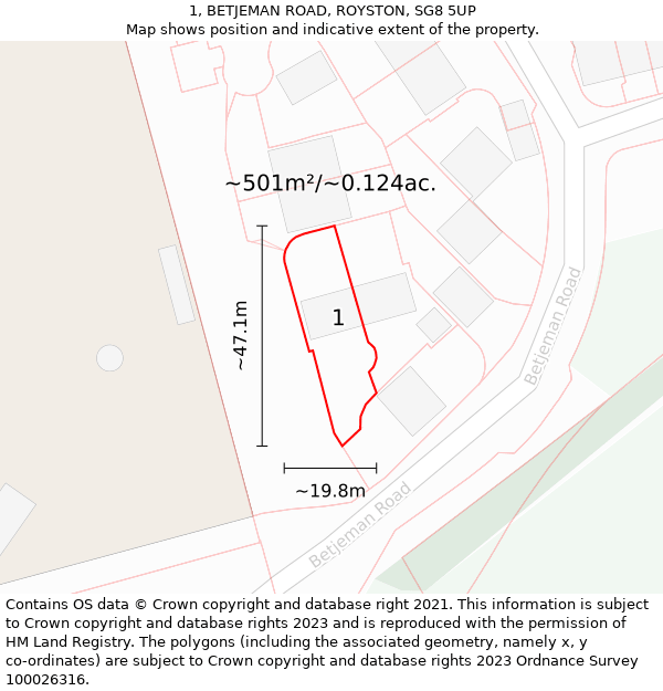 1, BETJEMAN ROAD, ROYSTON, SG8 5UP: Plot and title map