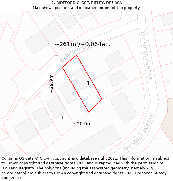 1, BIDEFORD CLOSE, RIPLEY, DE5 3SA: Plot and title map