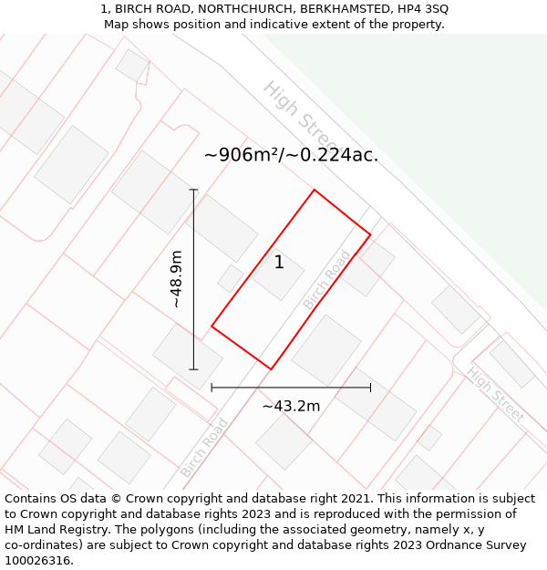 1, BIRCH ROAD, NORTHCHURCH, BERKHAMSTED, HP4 3SQ: Plot and title map