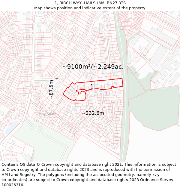 1, BIRCH WAY, HAILSHAM, BN27 3TS: Plot and title map