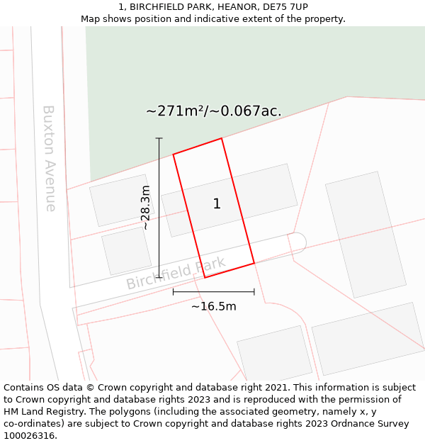 1, BIRCHFIELD PARK, HEANOR, DE75 7UP: Plot and title map