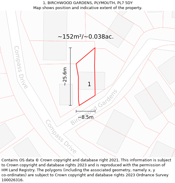 1, BIRCHWOOD GARDENS, PLYMOUTH, PL7 5DY: Plot and title map