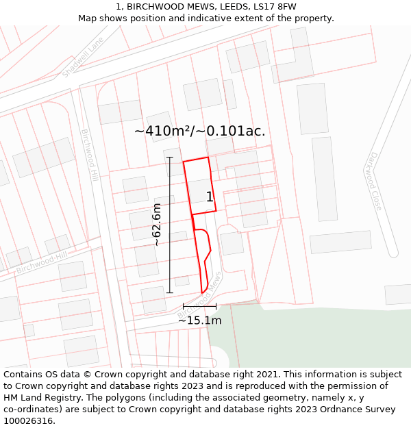 1, BIRCHWOOD MEWS, LEEDS, LS17 8FW: Plot and title map