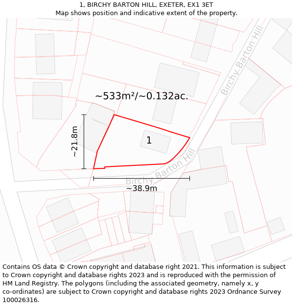 1, BIRCHY BARTON HILL, EXETER, EX1 3ET: Plot and title map