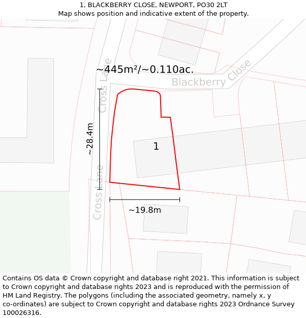 1, BLACKBERRY CLOSE, NEWPORT, PO30 2LT: Plot and title map