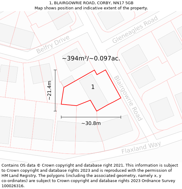 1, BLAIRGOWRIE ROAD, CORBY, NN17 5GB: Plot and title map