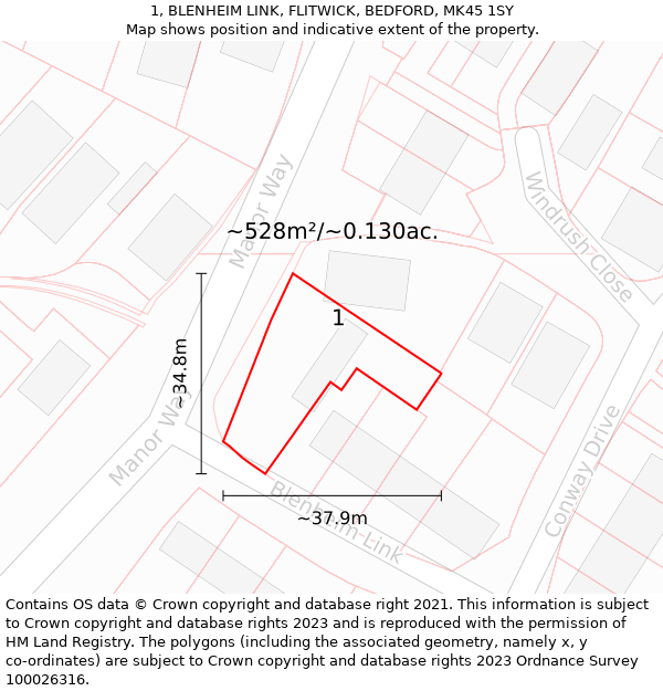 1, BLENHEIM LINK, FLITWICK, BEDFORD, MK45 1SY: Plot and title map