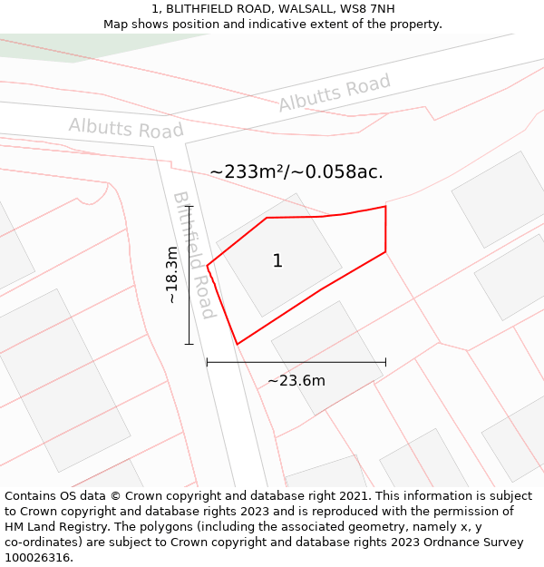 1, BLITHFIELD ROAD, WALSALL, WS8 7NH: Plot and title map