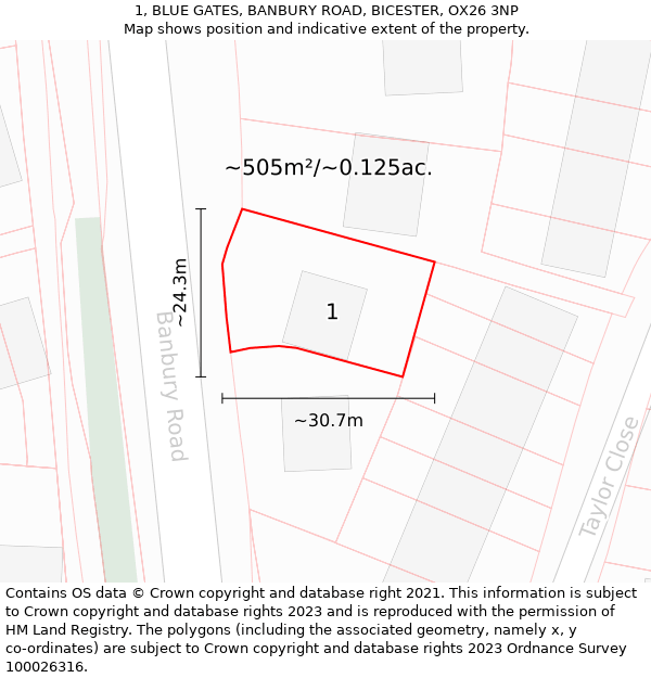 1, BLUE GATES, BANBURY ROAD, BICESTER, OX26 3NP: Plot and title map