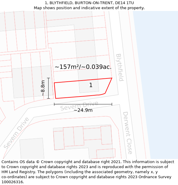 1, BLYTHFIELD, BURTON-ON-TRENT, DE14 1TU: Plot and title map