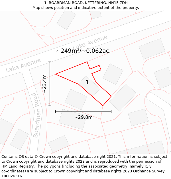 1, BOARDMAN ROAD, KETTERING, NN15 7DH: Plot and title map