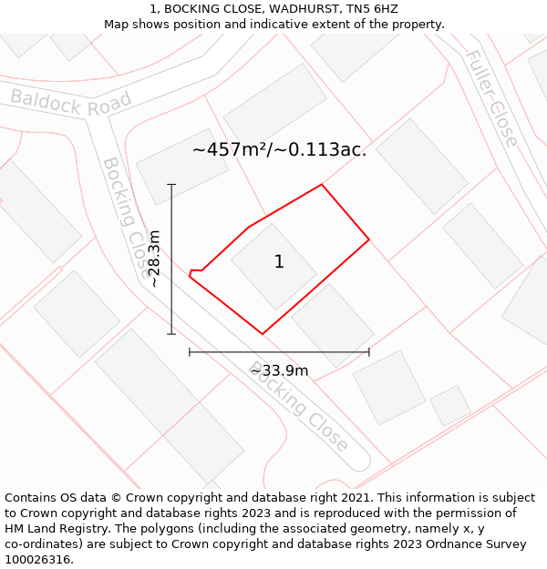 1, BOCKING CLOSE, WADHURST, TN5 6HZ: Plot and title map