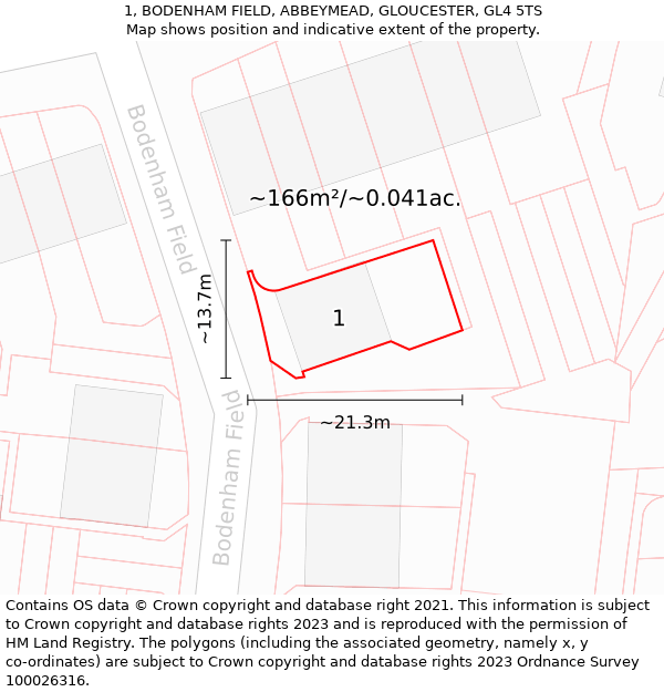 1, BODENHAM FIELD, ABBEYMEAD, GLOUCESTER, GL4 5TS: Plot and title map