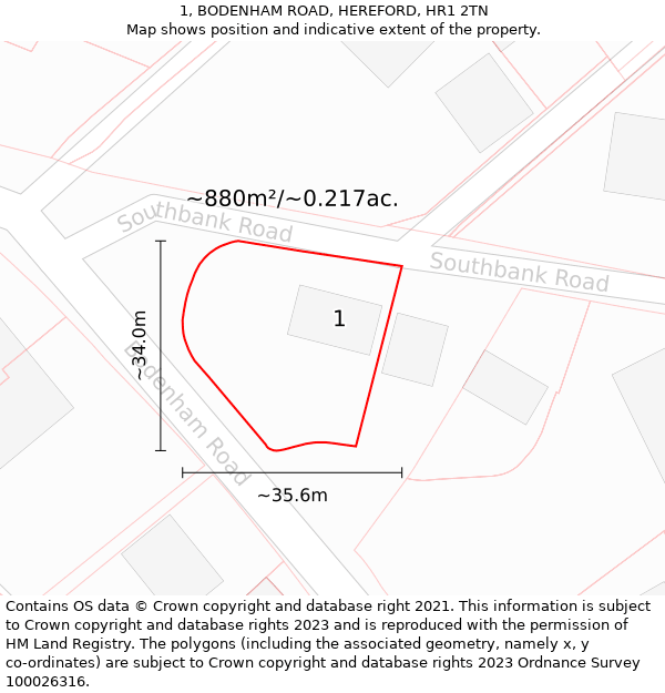 1, BODENHAM ROAD, HEREFORD, HR1 2TN: Plot and title map