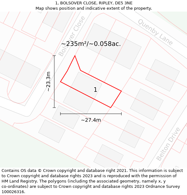 1, BOLSOVER CLOSE, RIPLEY, DE5 3NE: Plot and title map