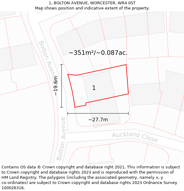 1, BOLTON AVENUE, WORCESTER, WR4 0ST: Plot and title map