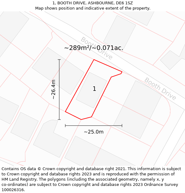 1, BOOTH DRIVE, ASHBOURNE, DE6 1SZ: Plot and title map