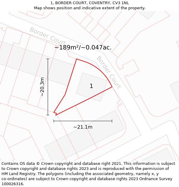 1, BORDER COURT, COVENTRY, CV3 1NL: Plot and title map