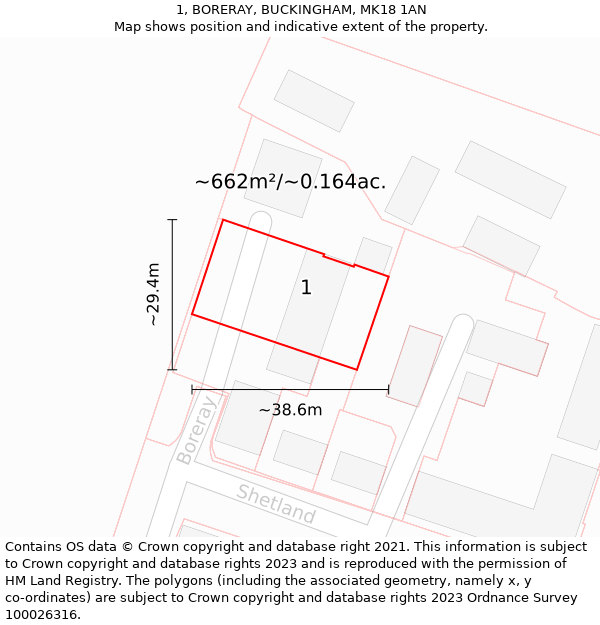 1, BORERAY, BUCKINGHAM, MK18 1AN: Plot and title map