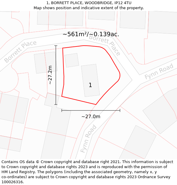 1, BORRETT PLACE, WOODBRIDGE, IP12 4TU: Plot and title map