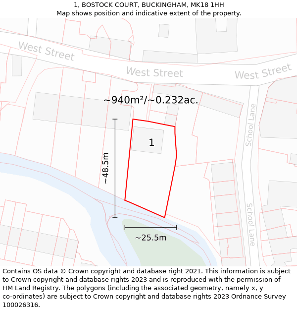 1, BOSTOCK COURT, BUCKINGHAM, MK18 1HH: Plot and title map