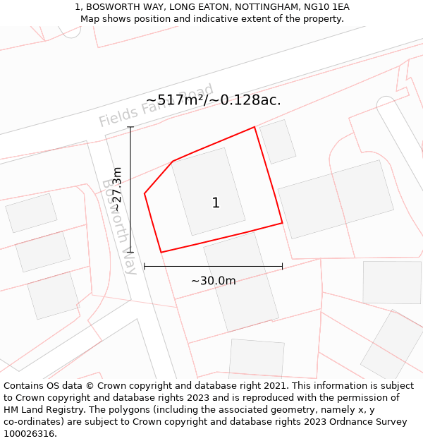 1, BOSWORTH WAY, LONG EATON, NOTTINGHAM, NG10 1EA: Plot and title map