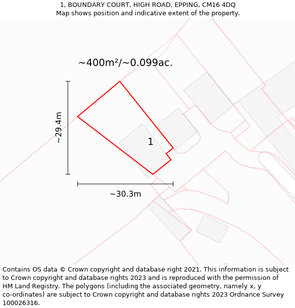 1, BOUNDARY COURT, HIGH ROAD, EPPING, CM16 4DQ: Plot and title map