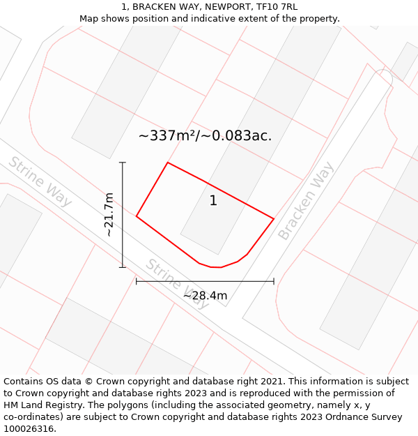 1, BRACKEN WAY, NEWPORT, TF10 7RL: Plot and title map