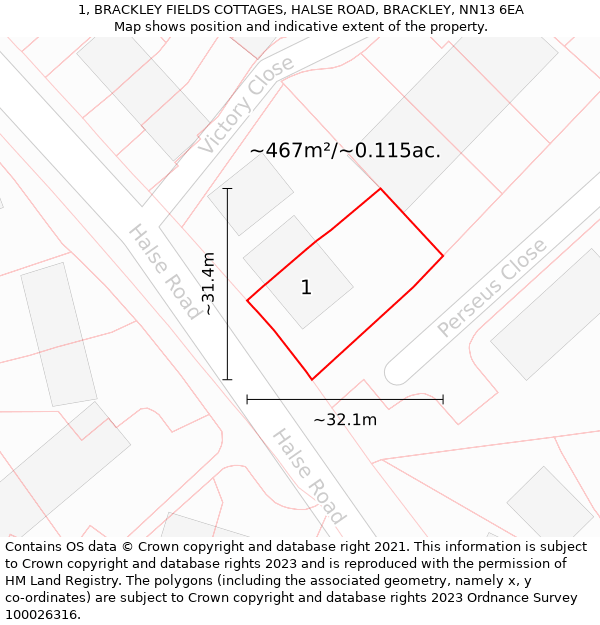 1, BRACKLEY FIELDS COTTAGES, HALSE ROAD, BRACKLEY, NN13 6EA: Plot and title map