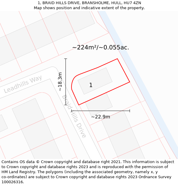 1, BRAID HILLS DRIVE, BRANSHOLME, HULL, HU7 4ZN: Plot and title map