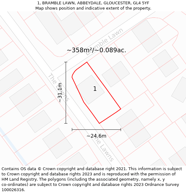 1, BRAMBLE LAWN, ABBEYDALE, GLOUCESTER, GL4 5YF: Plot and title map