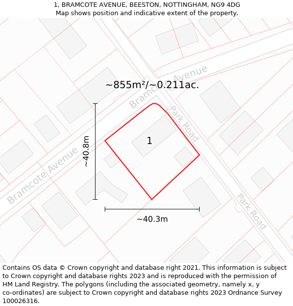 1, BRAMCOTE AVENUE, BEESTON, NOTTINGHAM, NG9 4DG: Plot and title map