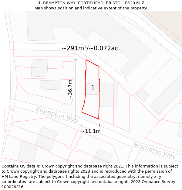 1, BRAMPTON WAY, PORTISHEAD, BRISTOL, BS20 6UZ: Plot and title map